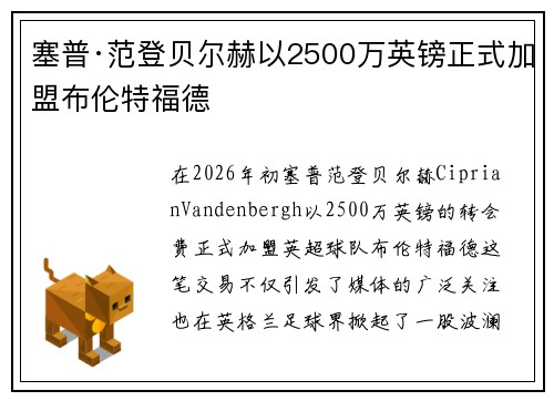 塞普·范登贝尔赫以2500万英镑正式加盟布伦特福德